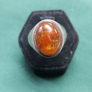 Mens sterling and Baltic amber ring